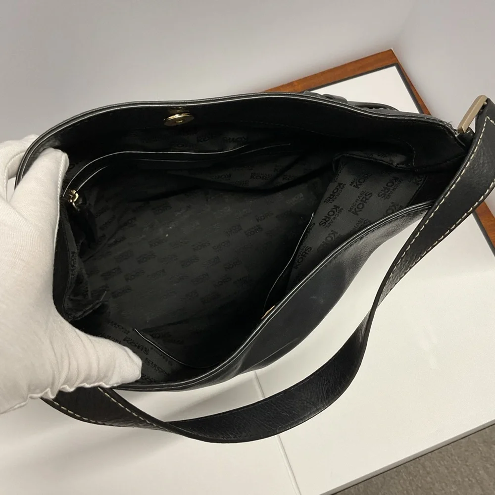 Michael Kors Black Shoulder Bag with Buckle Accents - Picture 6 of 11